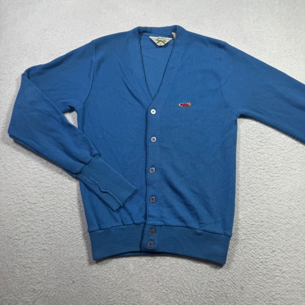 JCPenney The Fox Cardigan Sweater Mens M Blue Good Vintage 80s Acrylic